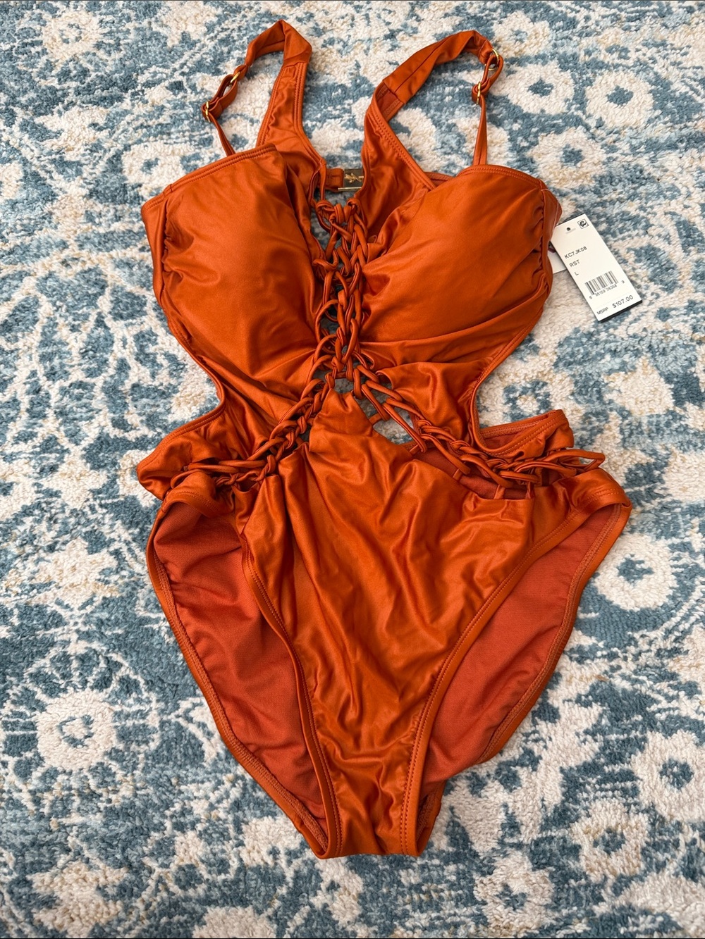 Kenneth Cole Lace-Up One-Piece Swimsuit in Burnt Orange